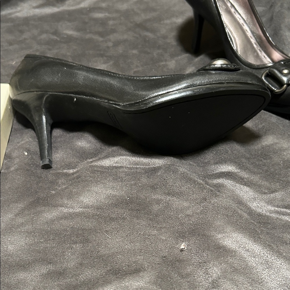 Coach Black Pointed Toe Leather Pumps with Decorative Button Detail - Picture 4 of 8